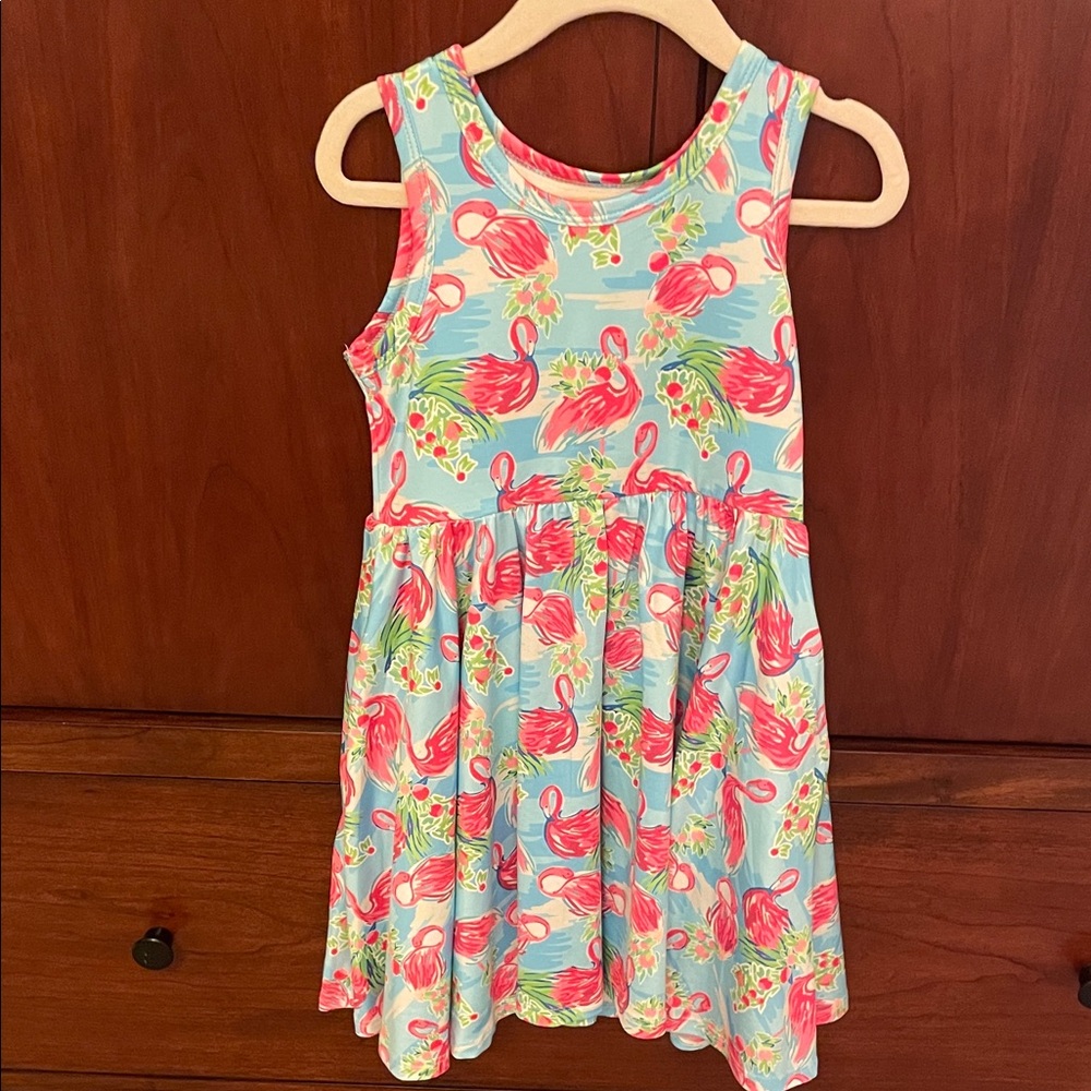 Tropical Flamingo Kids Dress - Pink and Blue